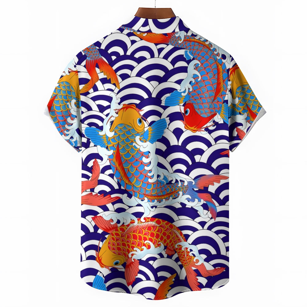 Men's Goldfish That Brings Good Luck Casual Short Sleeve Shirt 2401000131