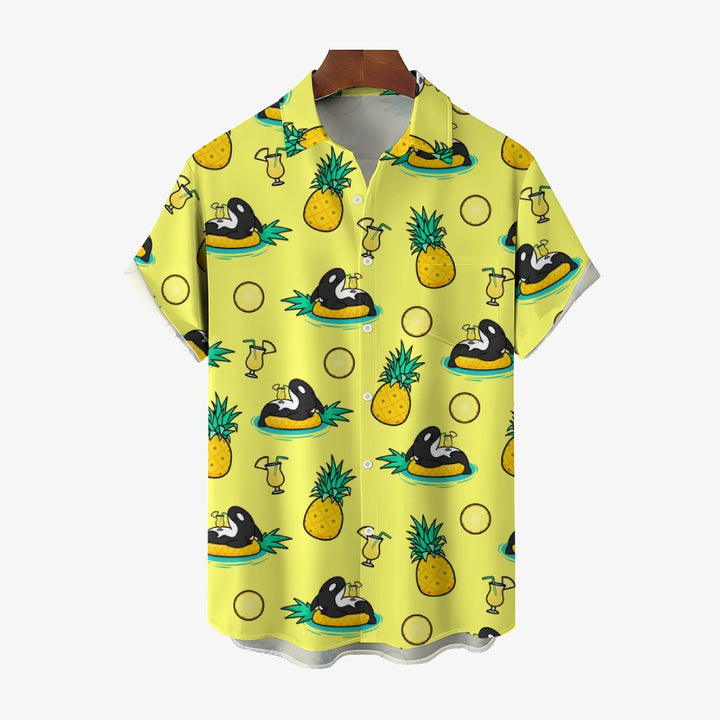 Men's Pineapple Vacation Shark Casual Short Sleeve Shirt 2311000689