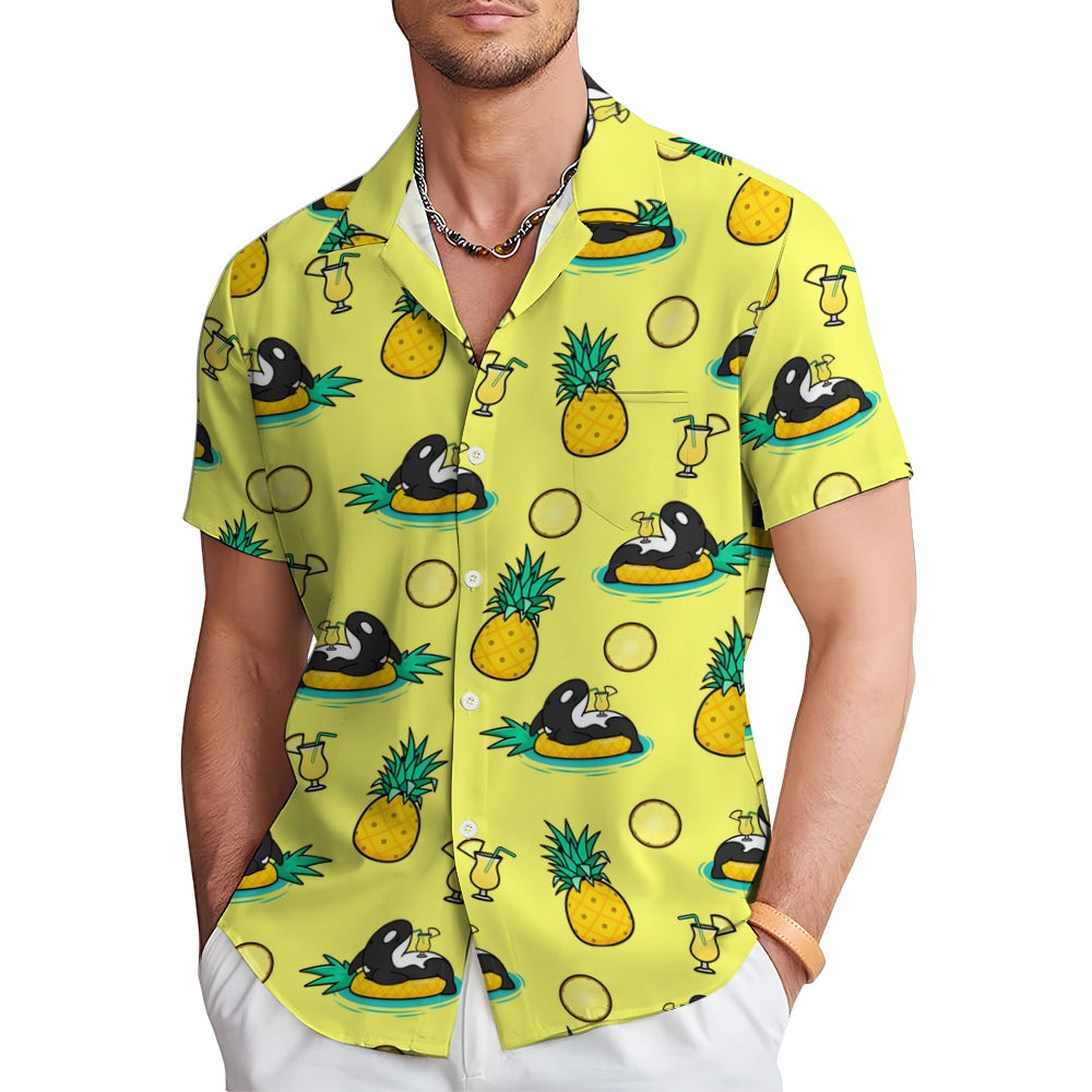 Men's Pineapple Vacation Shark Casual Short Sleeve Shirt 2311000689