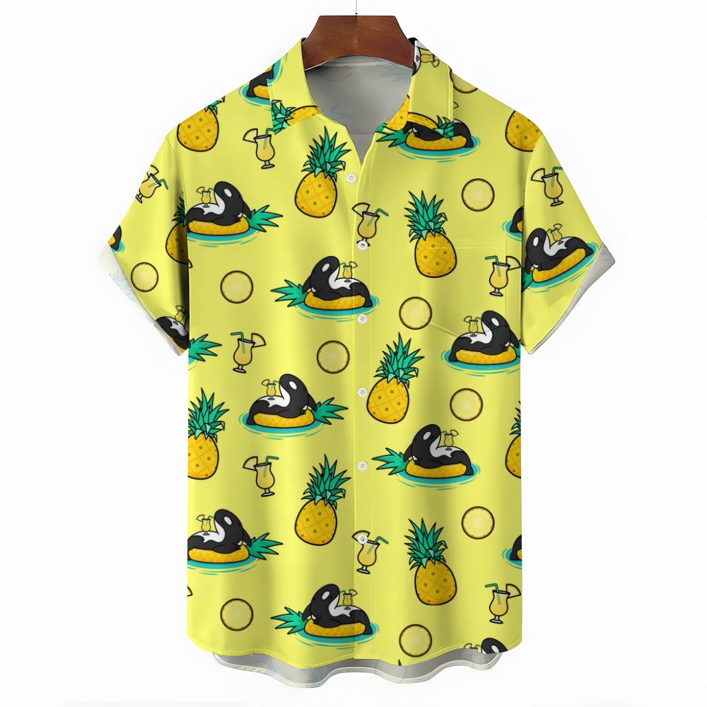 Men's Pineapple Vacation Shark Casual Short Sleeve Shirt 2311000689