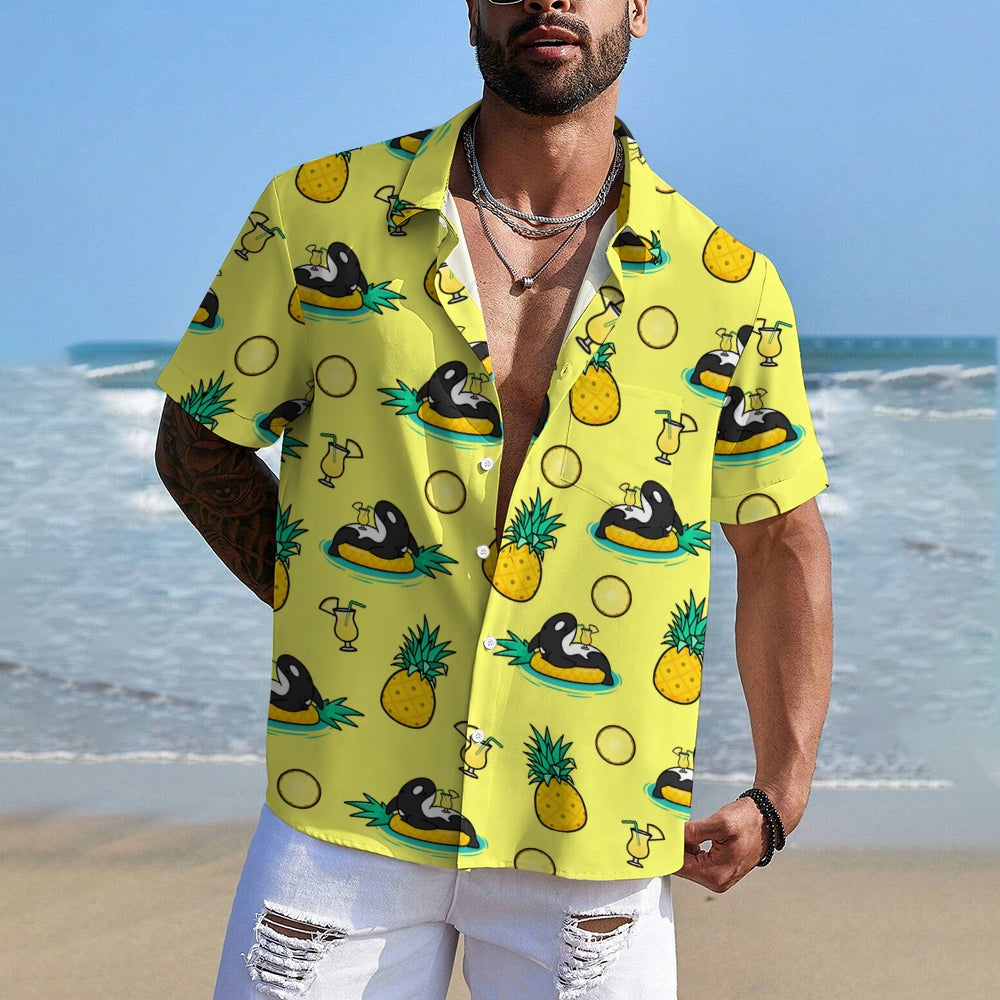 Men's Pineapple Vacation Shark Casual Short Sleeve Shirt 2311000689