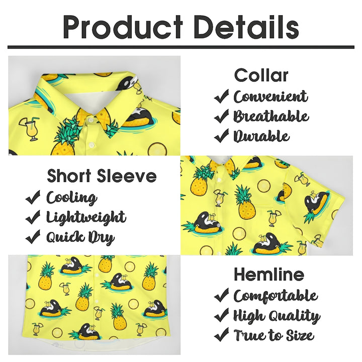 Men's Pineapple Vacation Shark Casual Short Sleeve Shirt 2311000689