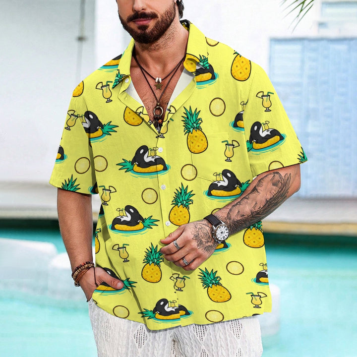 Men's Pineapple Vacation Shark Casual Short Sleeve Shirt 2311000689