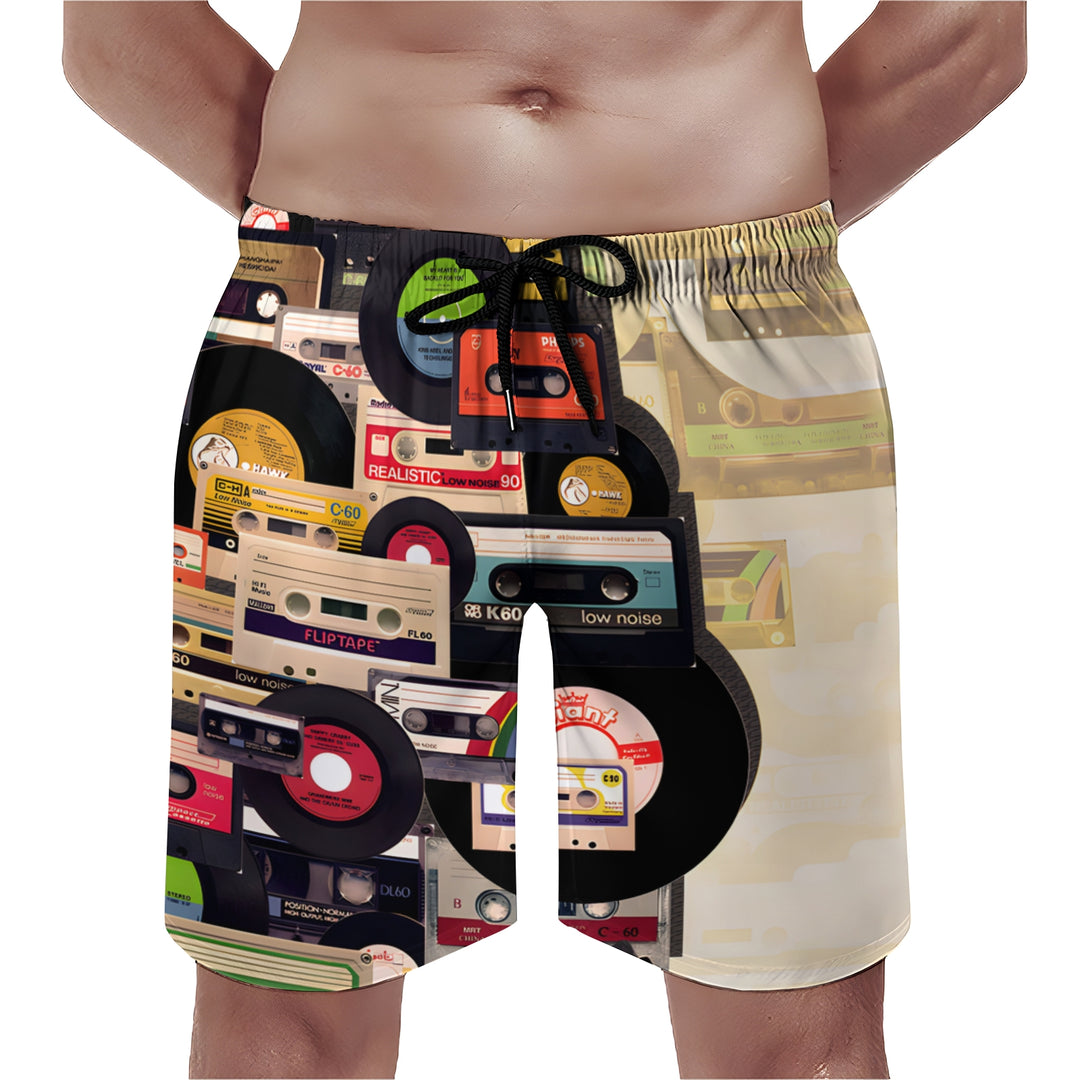 Men's Sports Music Cassettes And Vinyl Records Beach Shorts 2402000299