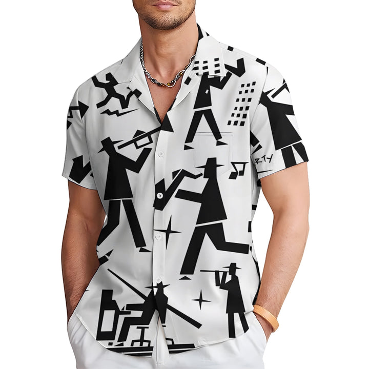 Casual Fashion Musical Figure Geometric Short Sleeve Shirt 2307100548