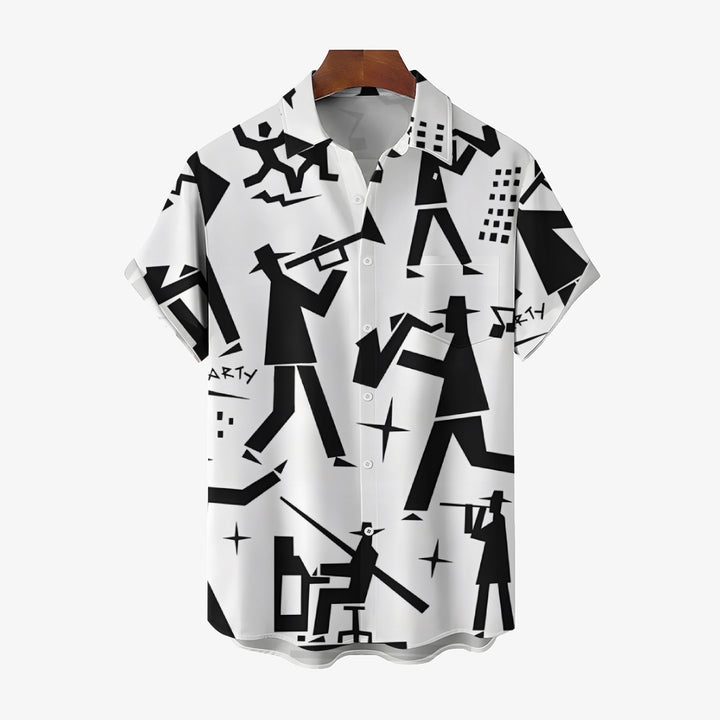 Casual Fashion Musical Figure Geometric Short Sleeve Shirt 2307100548