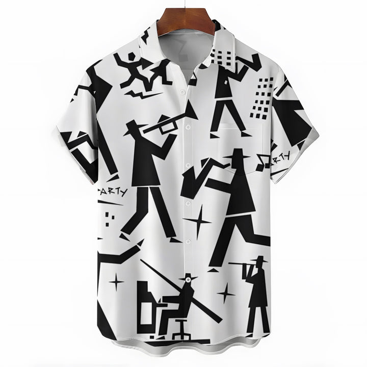 Casual Fashion Musical Figure Geometric Short Sleeve Shirt 2307100548