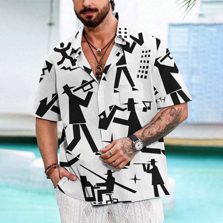 Casual Fashion Musical Figure Geometric Short Sleeve Shirt 2307100548