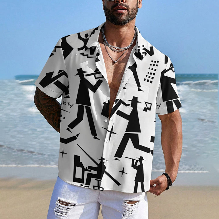 Casual Fashion Musical Figure Geometric Short Sleeve Shirt 2307100548