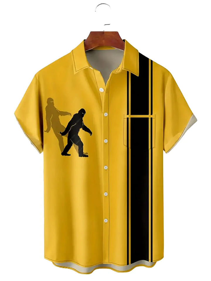 Men's Hawaiian Shirt Bigfoot Print Short Sleeve Shirt