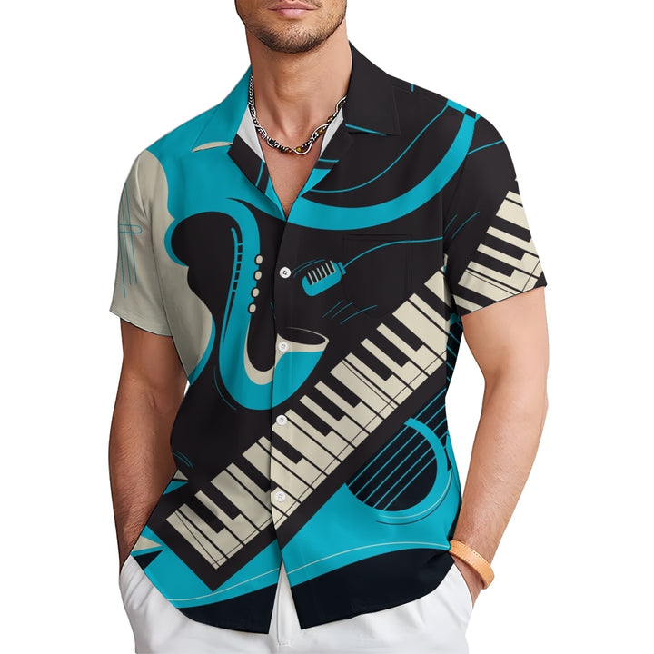 Men's Musical Instrument Casual Short Sleeve Shirt 2312000374