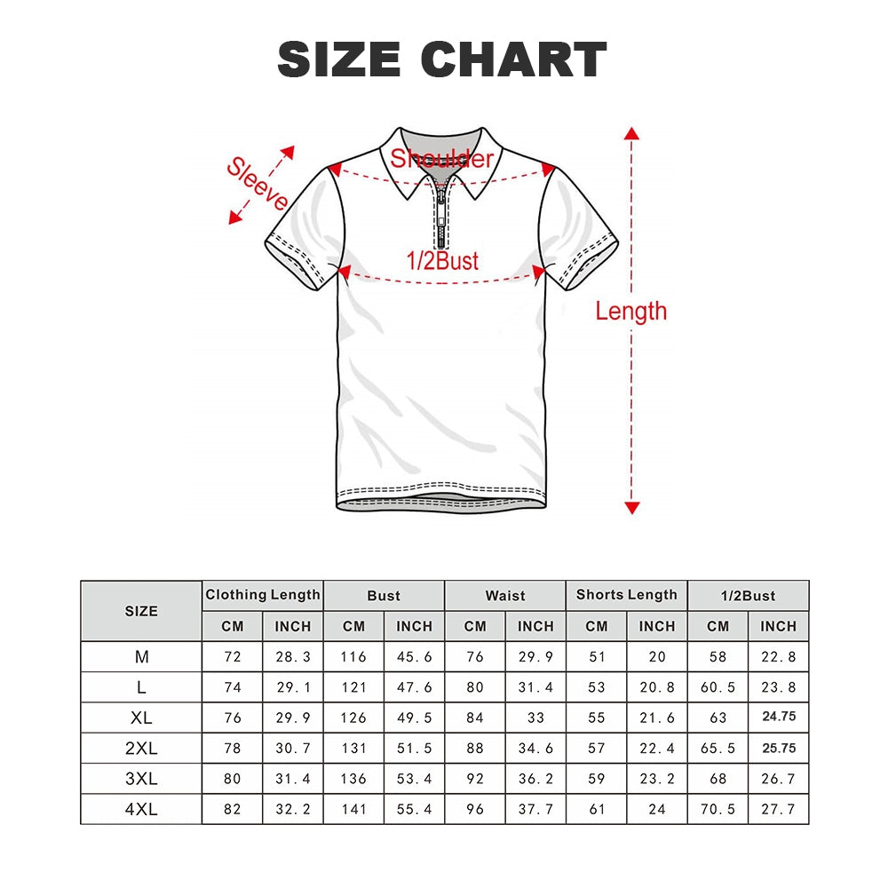 Mens Casual 3D Print Polo Shirt and Shorts 2-piece Set