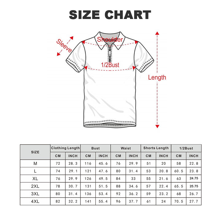 Mens Casual 3D Print Polo Shirt and Shorts 2-piece Set