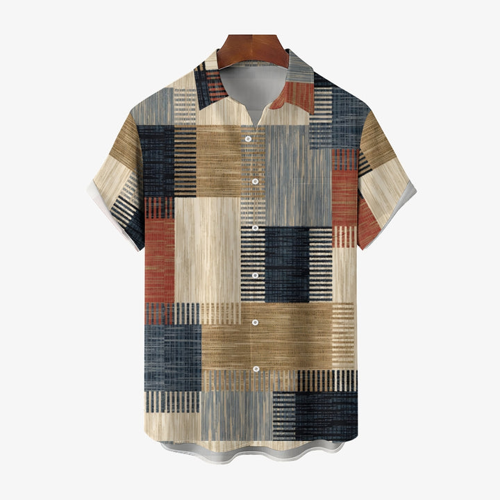 Men's Texture Patchwork Casual Short Sleeve Shirt 2402000132