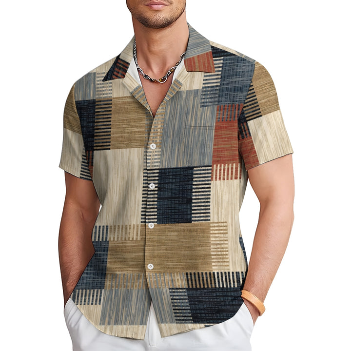 Men's Texture Patchwork Casual Short Sleeve Shirt 2402000132