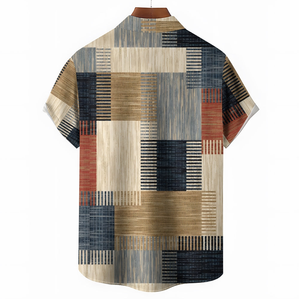 Men's Texture Patchwork Casual Short Sleeve Shirt 2402000132