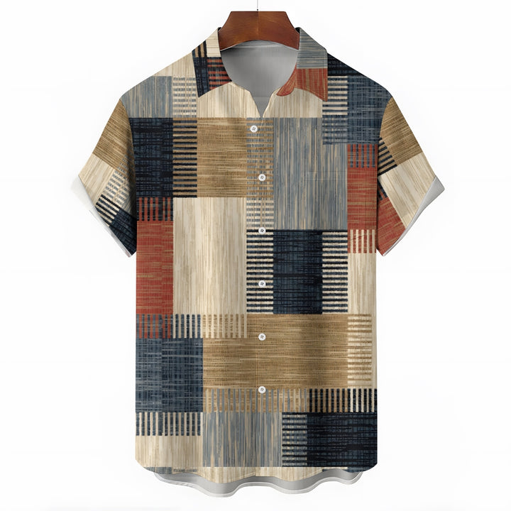 Men's Texture Patchwork Casual Short Sleeve Shirt 2402000132