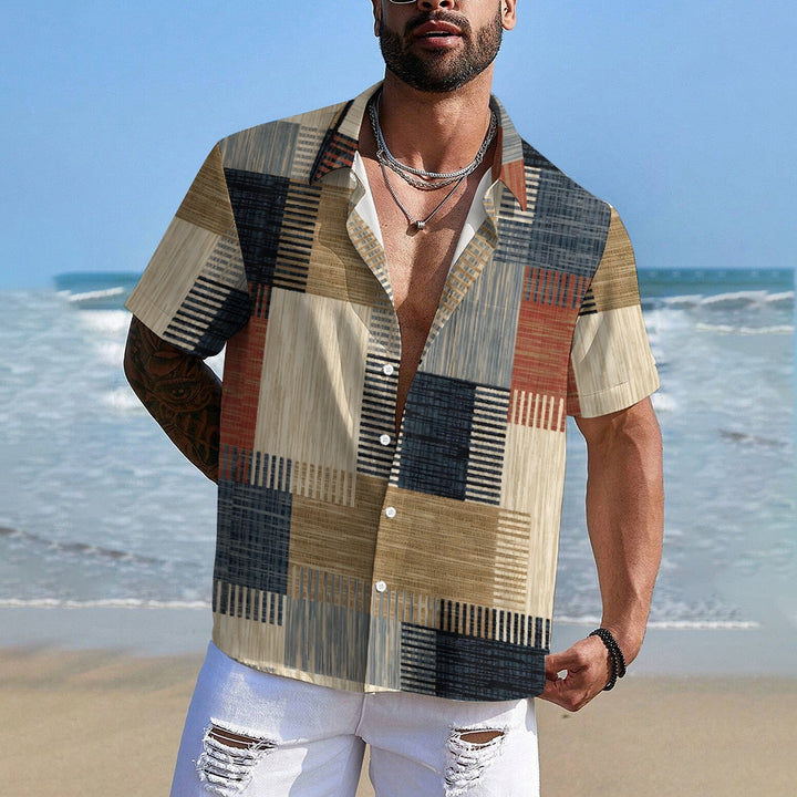 Men's Texture Patchwork Casual Short Sleeve Shirt 2402000132