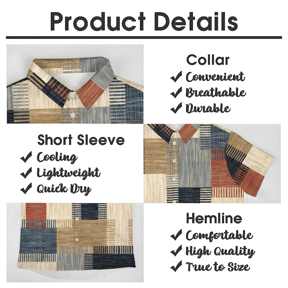 Men's Texture Patchwork Casual Short Sleeve Shirt 2402000132