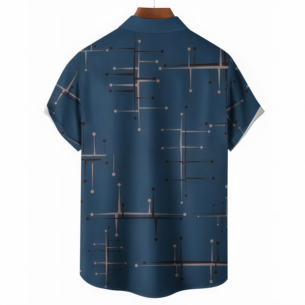 50s Vintage Mid Century Geometric Men's Bowling Shirt 2405001939