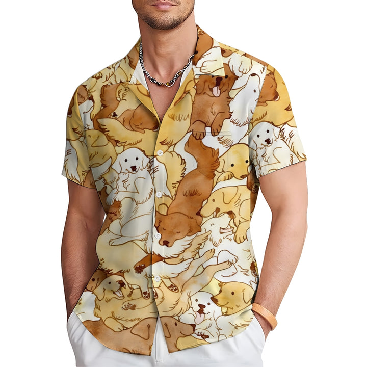 Men's Golden Retriever Dogs Casual Short Sleeve Shirt 2401000132