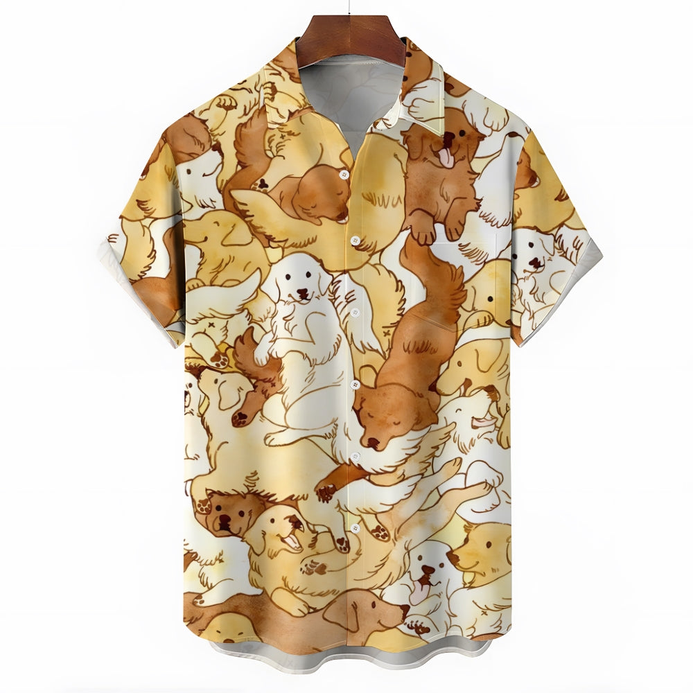 Men's Golden Retriever Dogs Casual Short Sleeve Shirt 2401000132