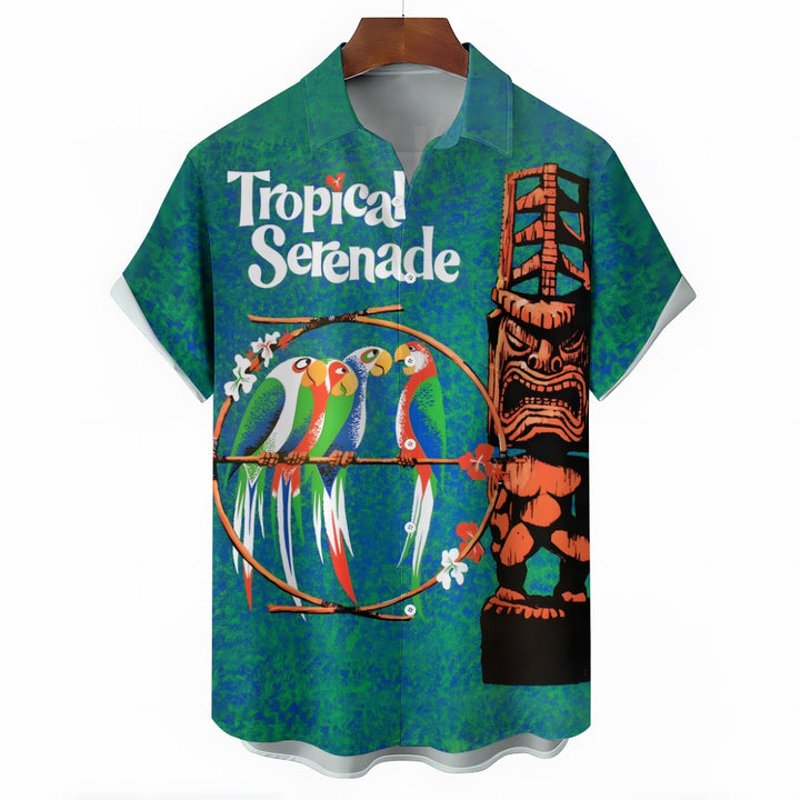 Retro Tiki Art Casual Short Sleeve Shirt 2402000165