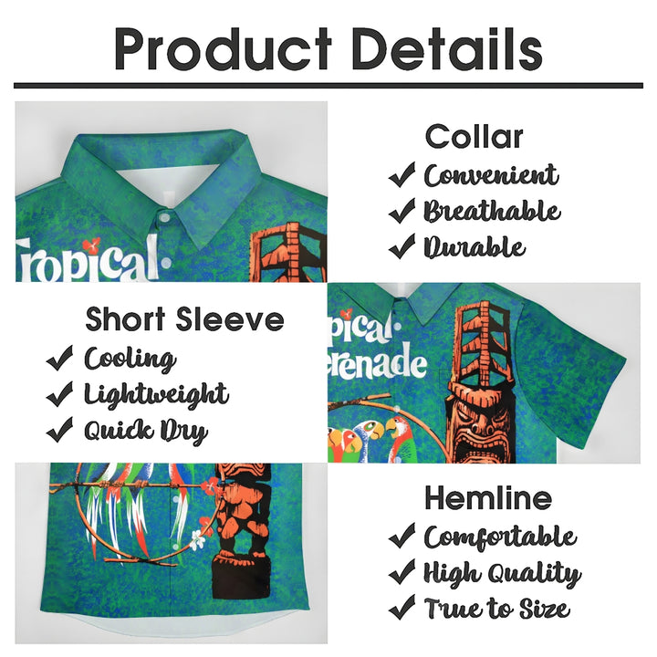 Retro Tiki Art Casual Short Sleeve Shirt 2402000165