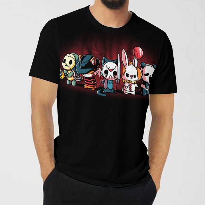 Men's Q Version Horror Character Print Crew Neck Casual T-Shirt 2403000465