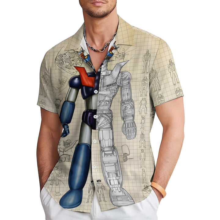 Casual Fun Print Chest Pocket Short Sleeve Shirt 2309000455