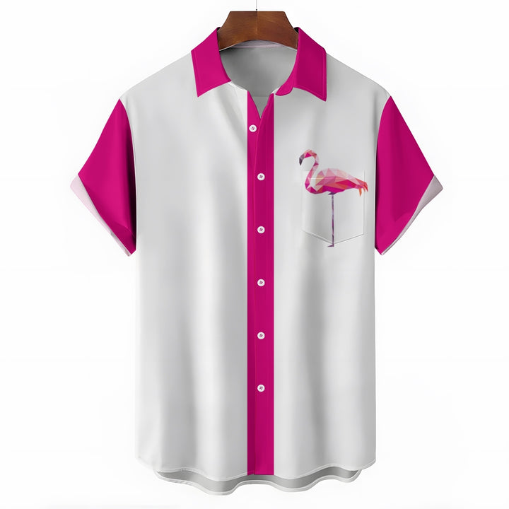 Pink Flamingo Graphic Men's Casual Short Sleeve Hawaiian Shirt 2401000398