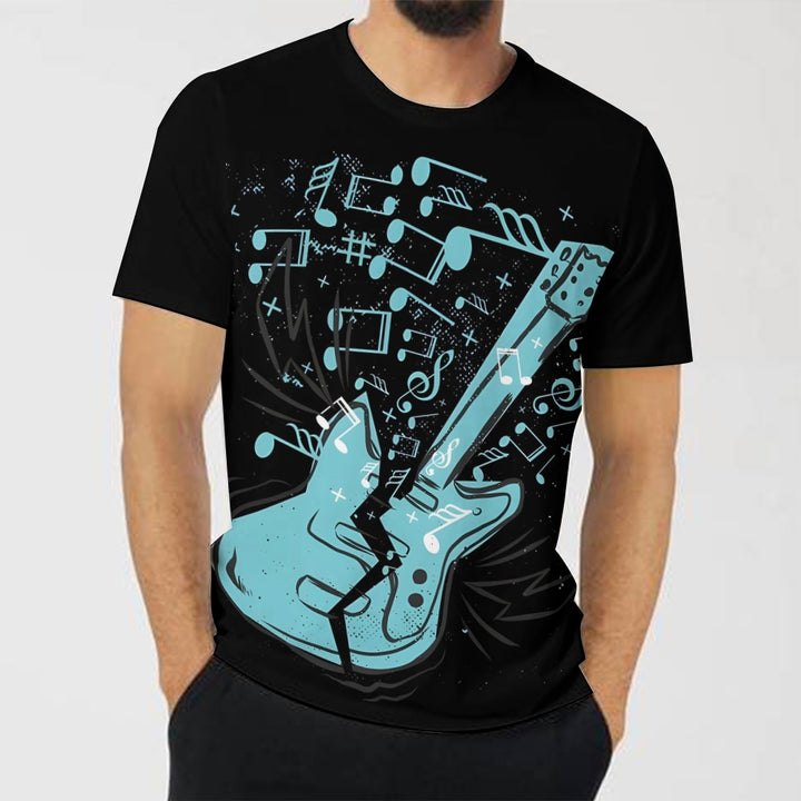 Men's Music Note Guitar Round Neck Casual T-Shirt 2403000270