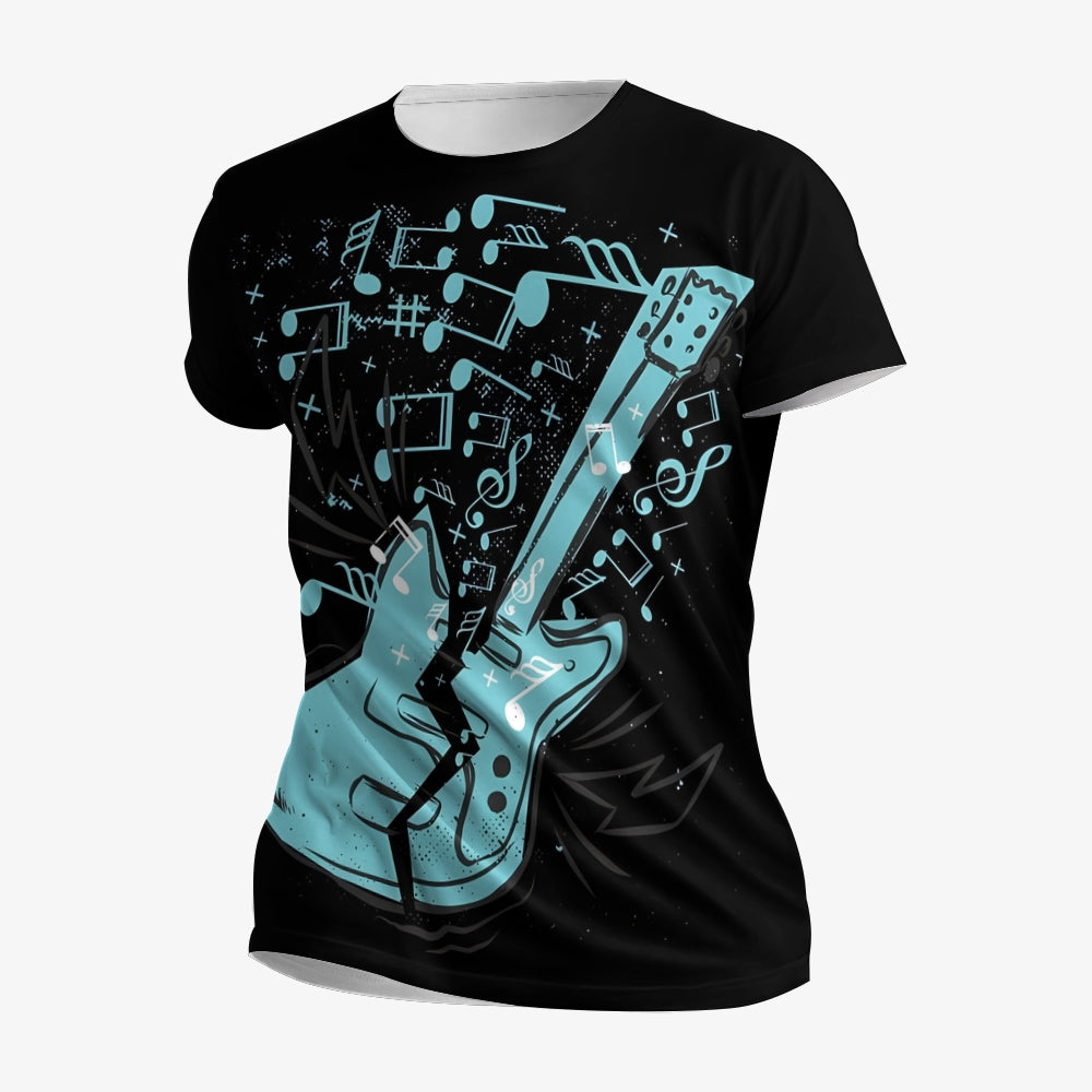 Men's Music Note Guitar Round Neck Casual T-Shirt 2403000270