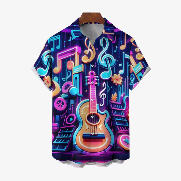 Men's Guitar Notes Casual Short Sleeve Shirt 2401000014