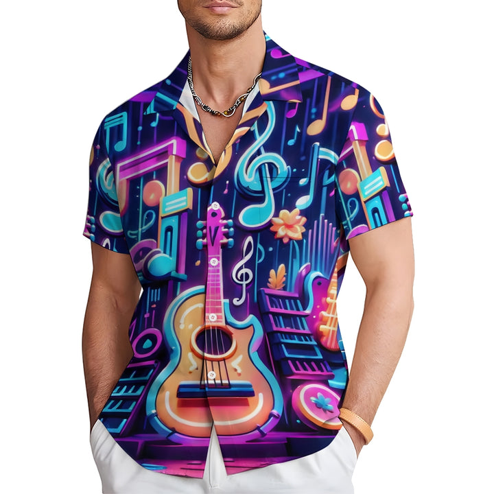 Men's Guitar Notes Casual Short Sleeve Shirt 2401000014