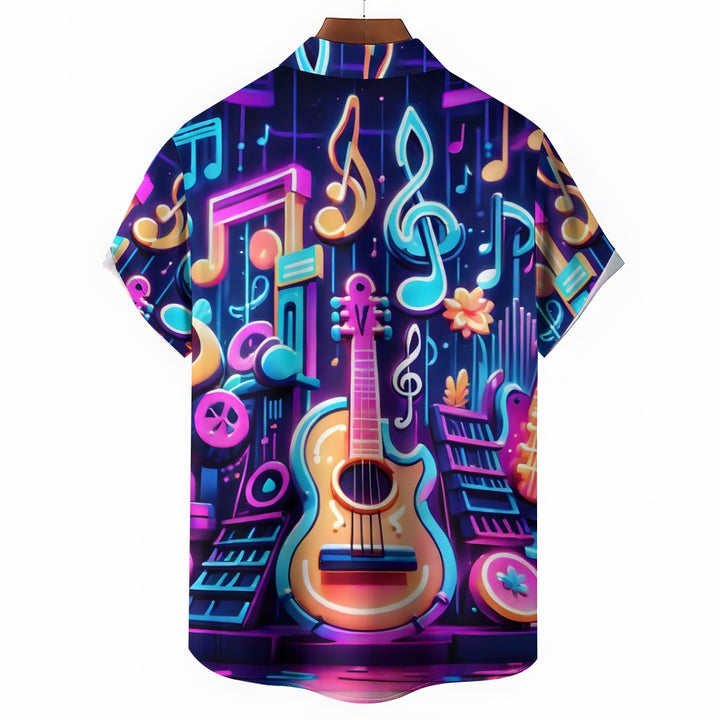 Men's Guitar Notes Casual Short Sleeve Shirt 2401000014