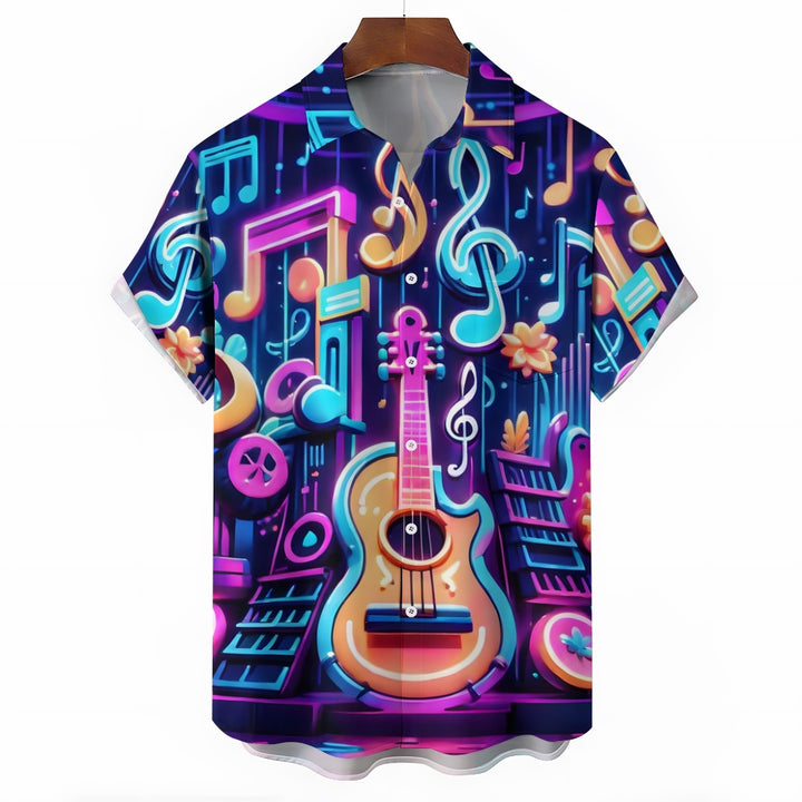 Men's Guitar Notes Casual Short Sleeve Shirt 2401000014