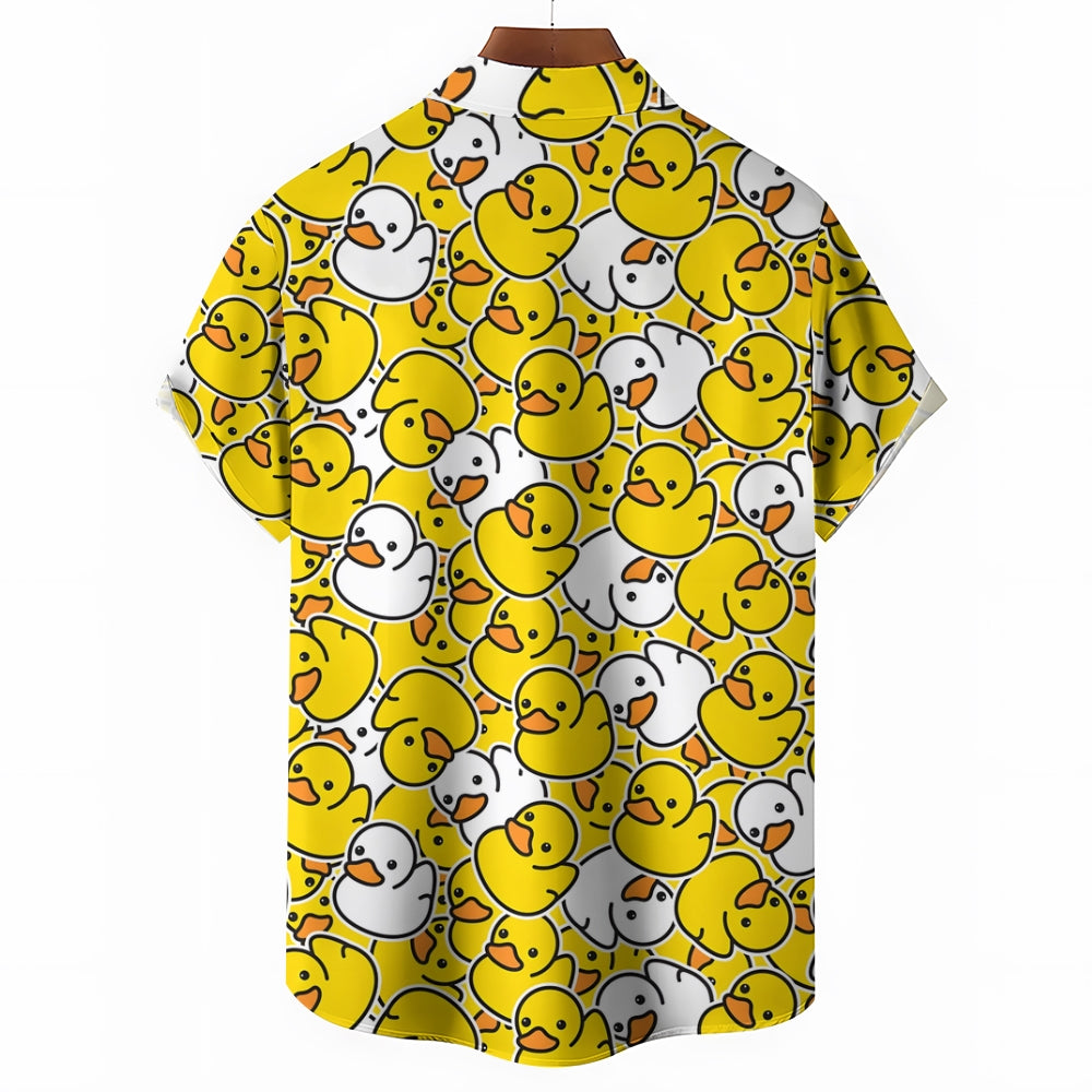 Men's Little Yellow Duck Jump Color Casual Fashion Short Sleeve Shirt 2307101456