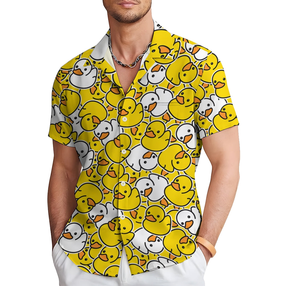 Men's Little Yellow Duck Jump Color Casual Fashion Short Sleeve Shirt 2307101456