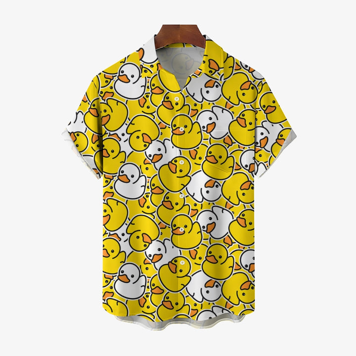 Men's Little Yellow Duck Jump Color Casual Fashion Short Sleeve Shirt 2307101456