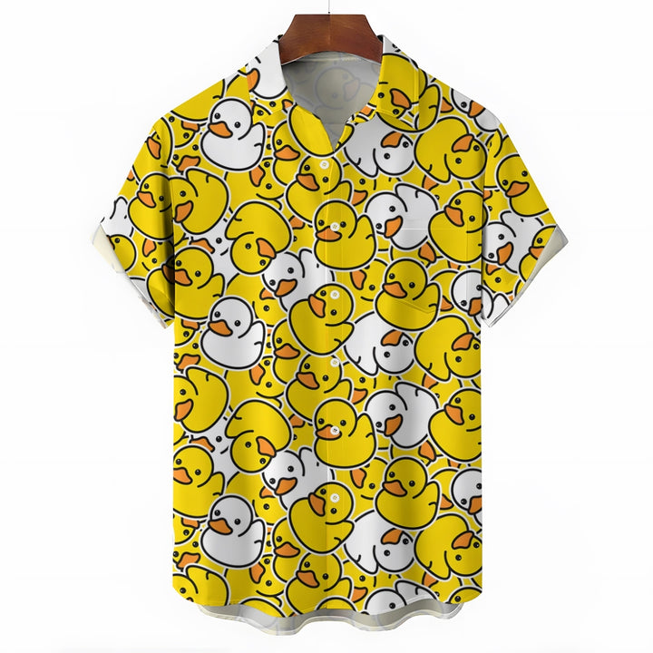 Men's Little Yellow Duck Jump Color Casual Fashion Short Sleeve Shirt 2307101456