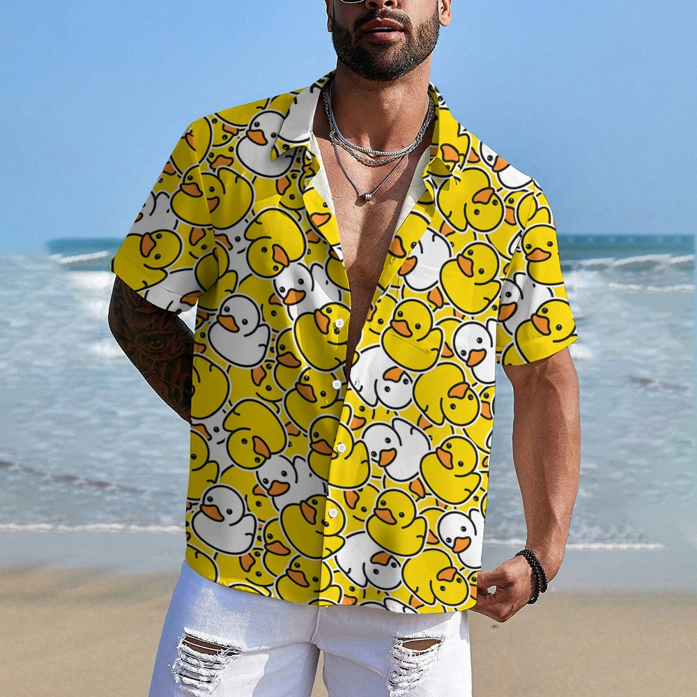 Men's Little Yellow Duck Jump Color Casual Fashion Short Sleeve Shirt 2307101456