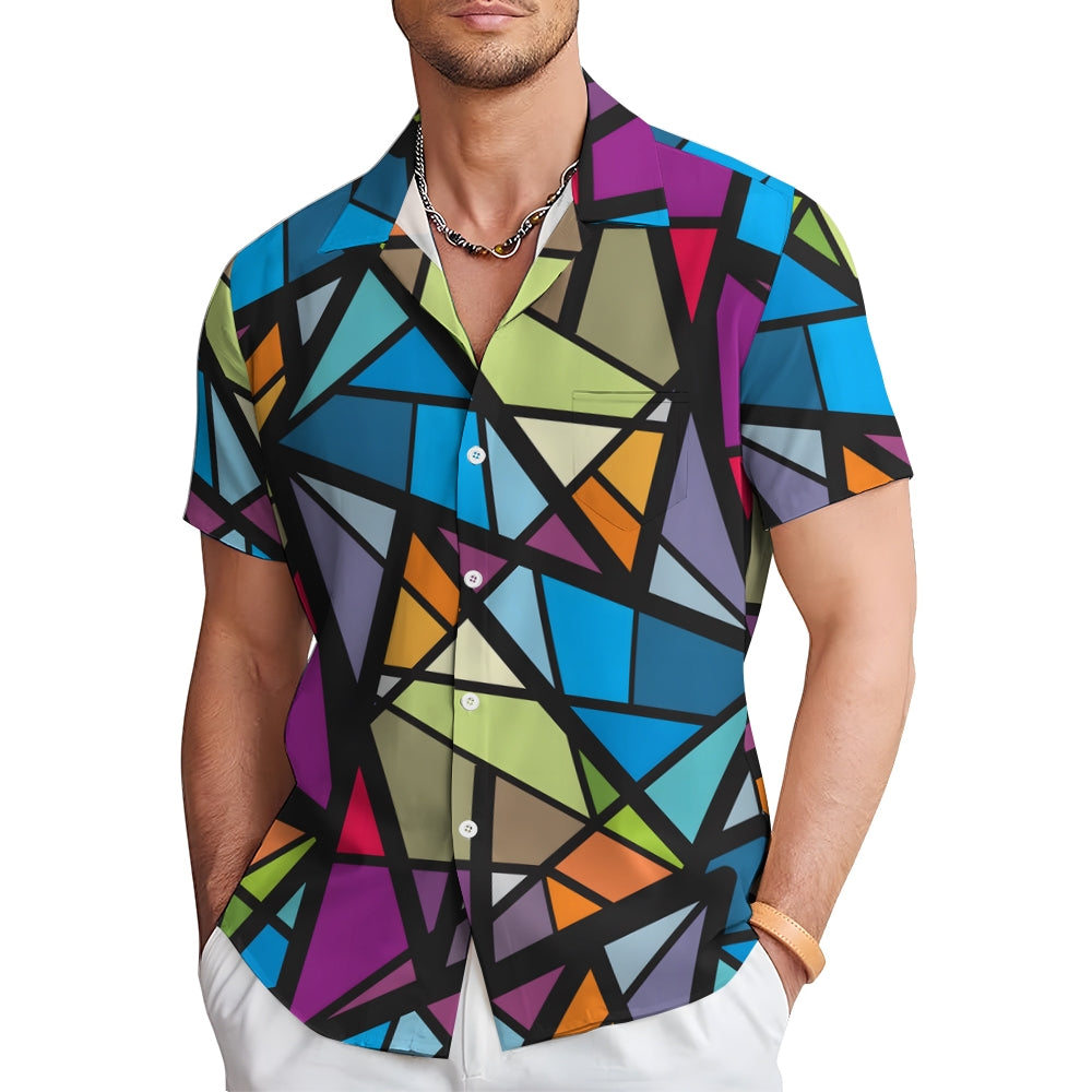 Geometric Casual Chest Pocket Short Sleeved Shirt 2310000027