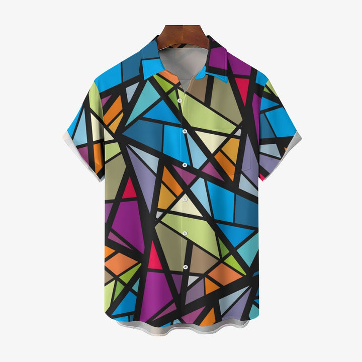 Geometric Casual Chest Pocket Short Sleeved Shirt 2310000027