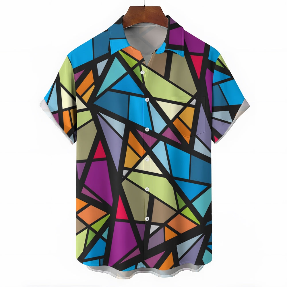 Geometric Casual Chest Pocket Short Sleeved Shirt 2310000027