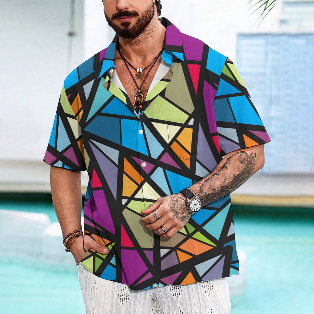 Geometric Casual Chest Pocket Short Sleeved Shirt 2310000027