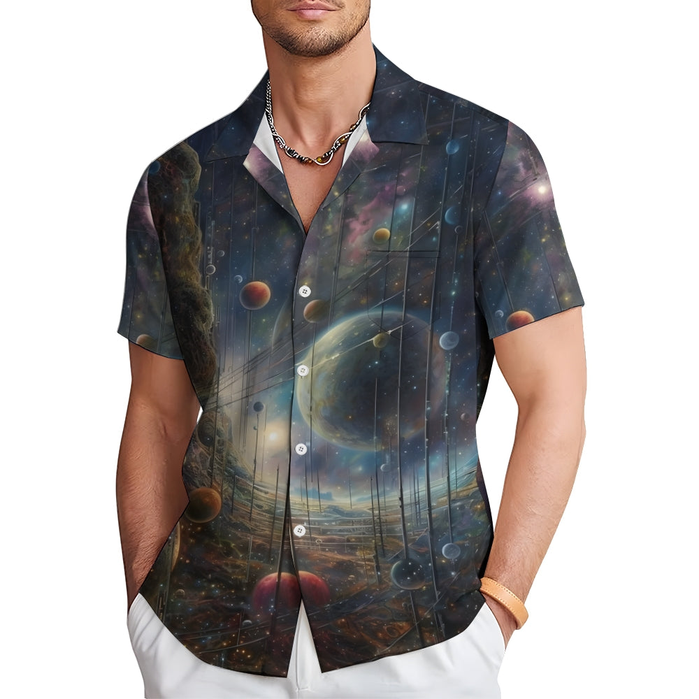 Men's Planet Galaxy Casual Short Sleeve Shirt 2402000250