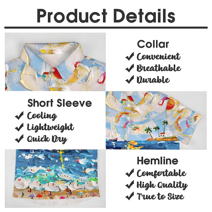 Men's Oil Painting Beach Art Print Hawaiian Casual Short Sleeve Shirt 2405002082