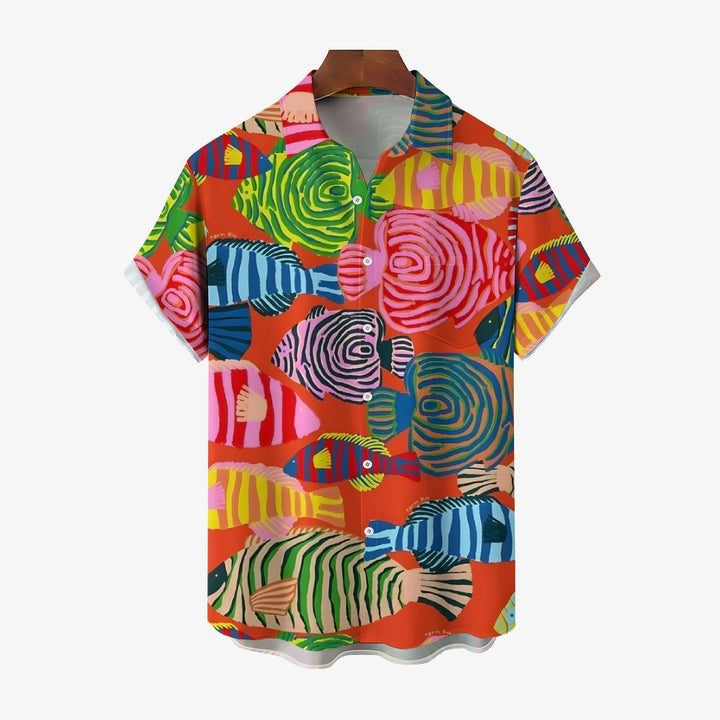 Men's Colorful Fish Casual Short Sleeve Shirt 2402000266