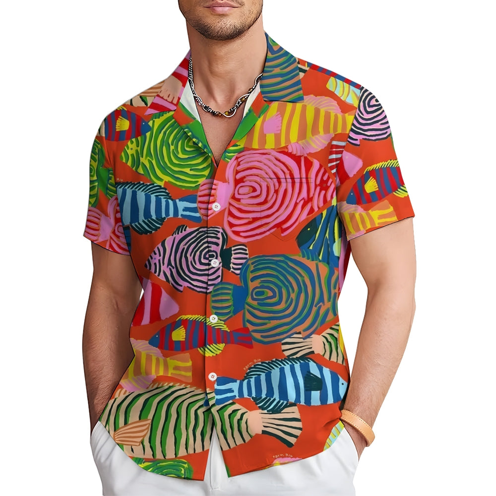 Men's Colorful Fish Casual Short Sleeve Shirt 2402000266